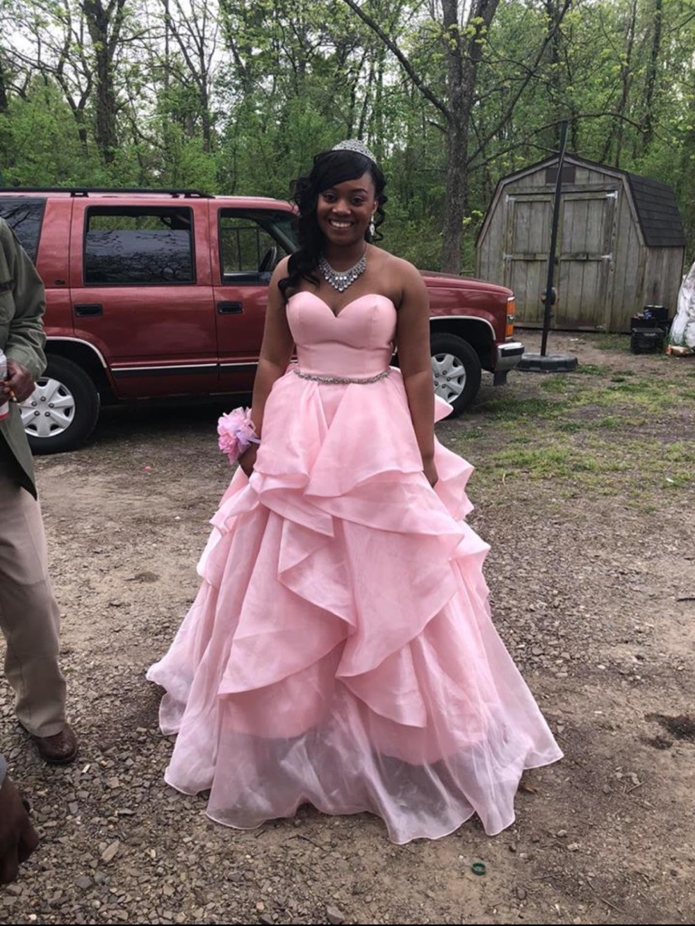 Strapless Pink Layered Ball Gown
